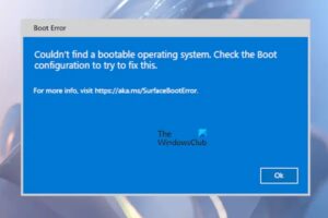 No se pudo encontrar un error de superficie del sistema operativo de arranque