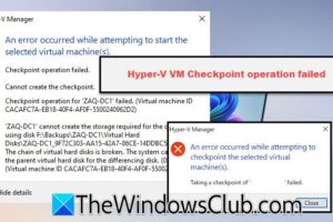 Se produjo un error al intentar establecer puntos de control en las mรกquinas virtuales seleccionadas.