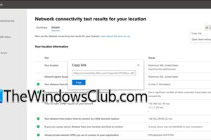 La herramienta de prueba de conectividad de red de Microsoft 365 falla