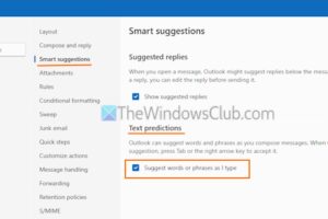 Faltan predicciones de texto de Outlook o no están disponibles