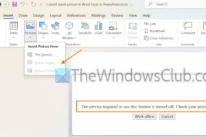 No se puede insertar una imagen en Word, Excel o PowerPoint