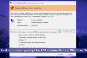 Cómo omitir la solicitud de consentimiento para conexiones RDP a Windows Server